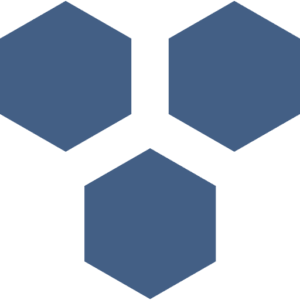 Decorative geometric pattern of three blue hexagons forming a triangle (two on top, one below).